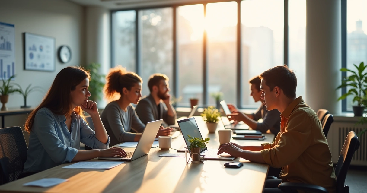 Employees filling feedback survey at workstations