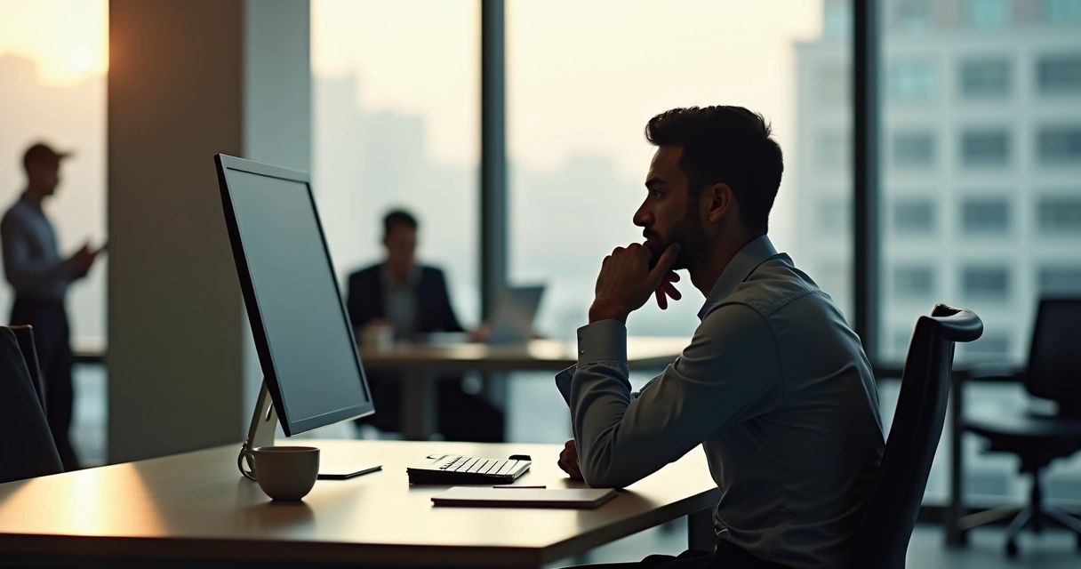 Employee sitting quietly after a tense office interaction