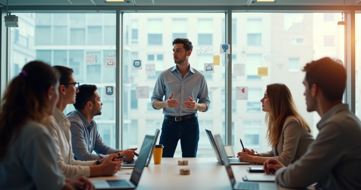 Employee presenting feedback in a team meeting