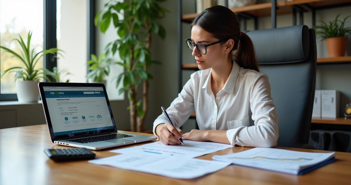 Pessoa em escritório moderno registrando documentos para abertura de microempresa 