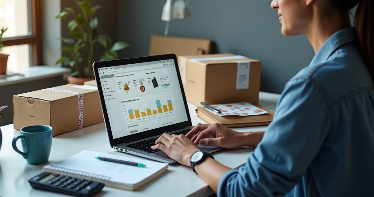 Empreendedor acompanhando vendas online em painel no notebook