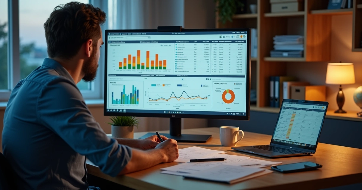 Empreendedor analisa dados de fornecedores importados em tela com gráficos 