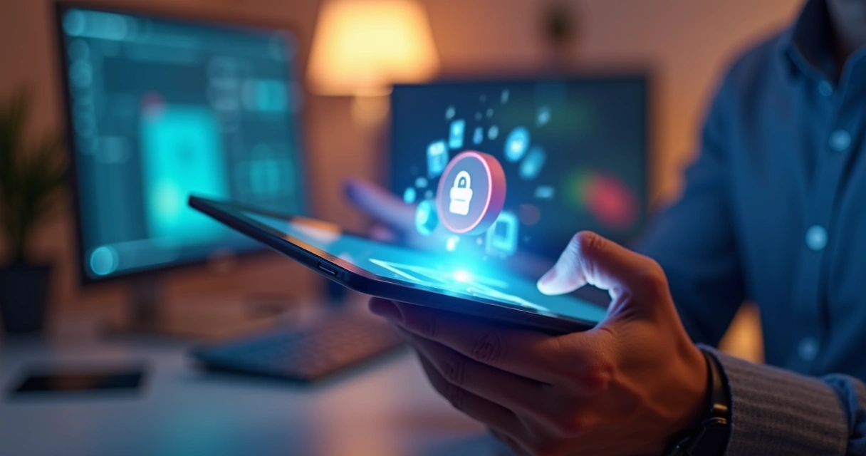Empreendedor digital cuidando de seu app com sua marca em destaque na tela 
