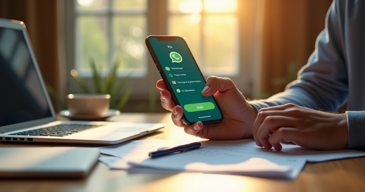 Pequeno empreendedor recebendo Pix com o WhatsApp aberto 