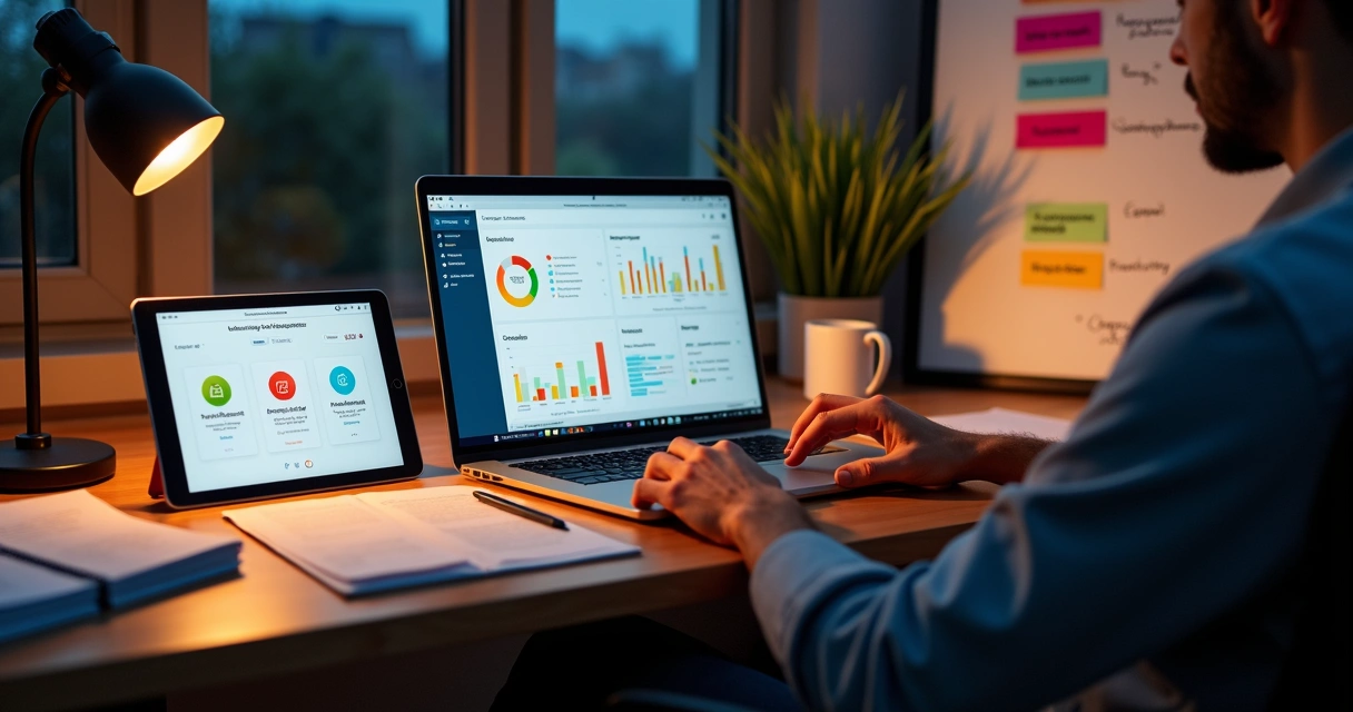 Gestor de curso preparatório analisando plano recorrente em painel de vendas online 