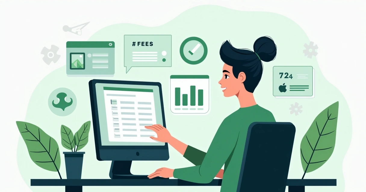 Empreendedor digital analisando resumo de tarifas em tela de computador 
