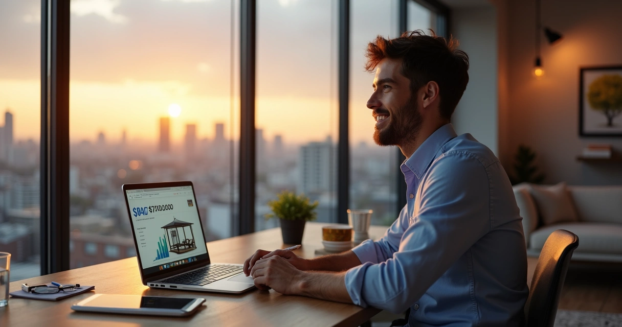 Empreendedor observa proposta de compra de loja virtual em notebook 