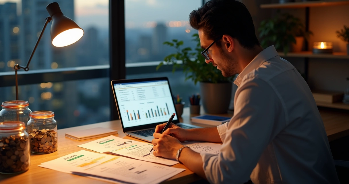 Empreendedor analisando fluxo de caixa com gráficos de pagamentos previstos e atrasados 