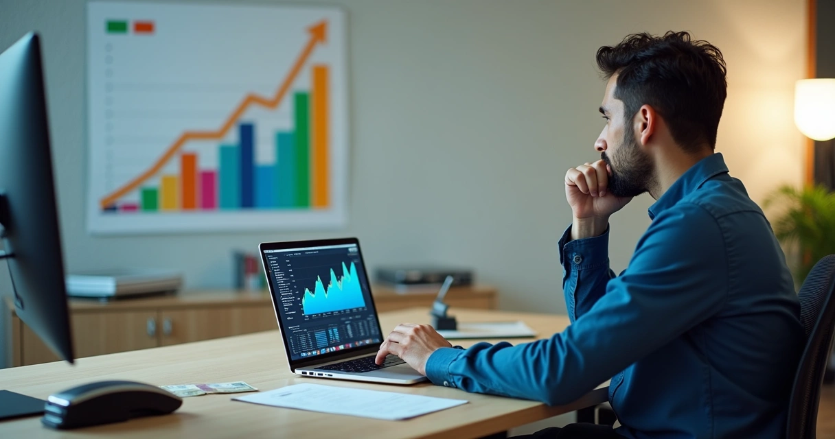 Empreendedor brasileiro analisando pagamentos digitais em notebook