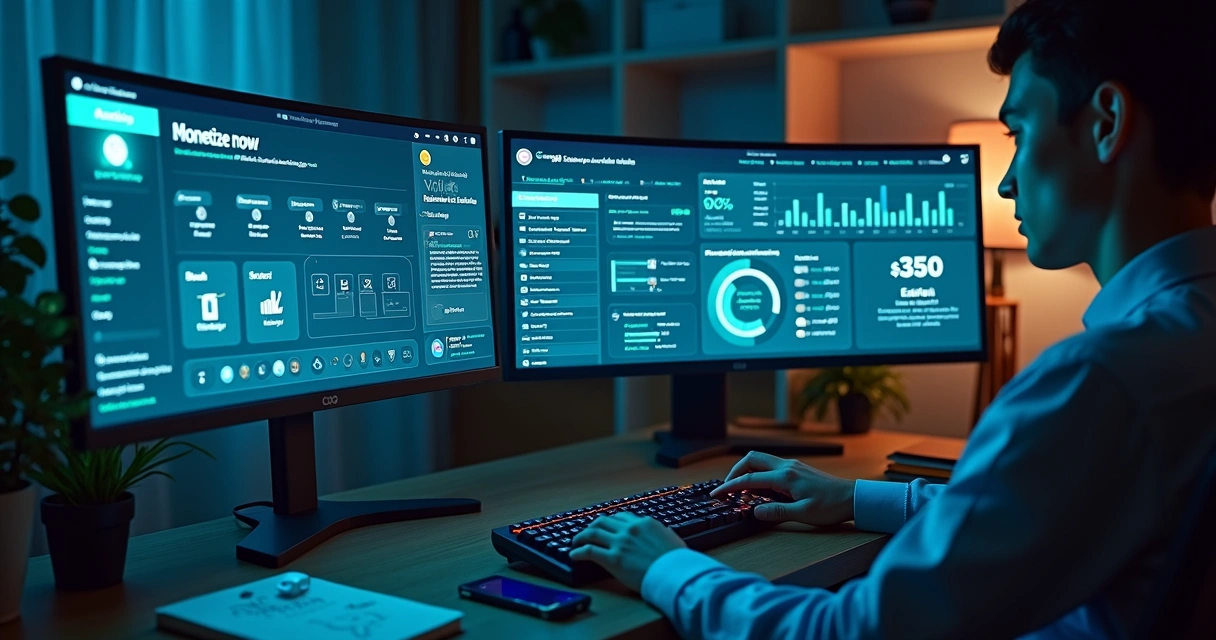 Empreendedor ativando ganhos rápidos em painel de redes sociais monetizado 