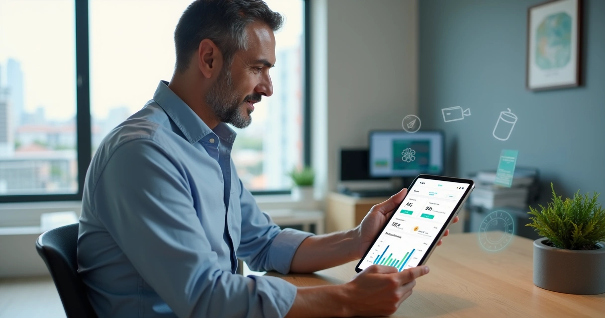 Empresário usando tablet com gráficos de pagamentos 