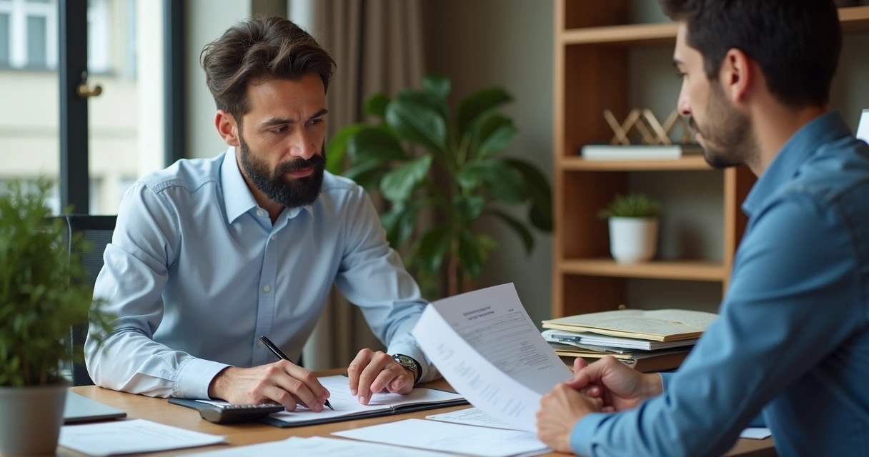 Empreendedor reunido com contador revisando documentos empresariais 