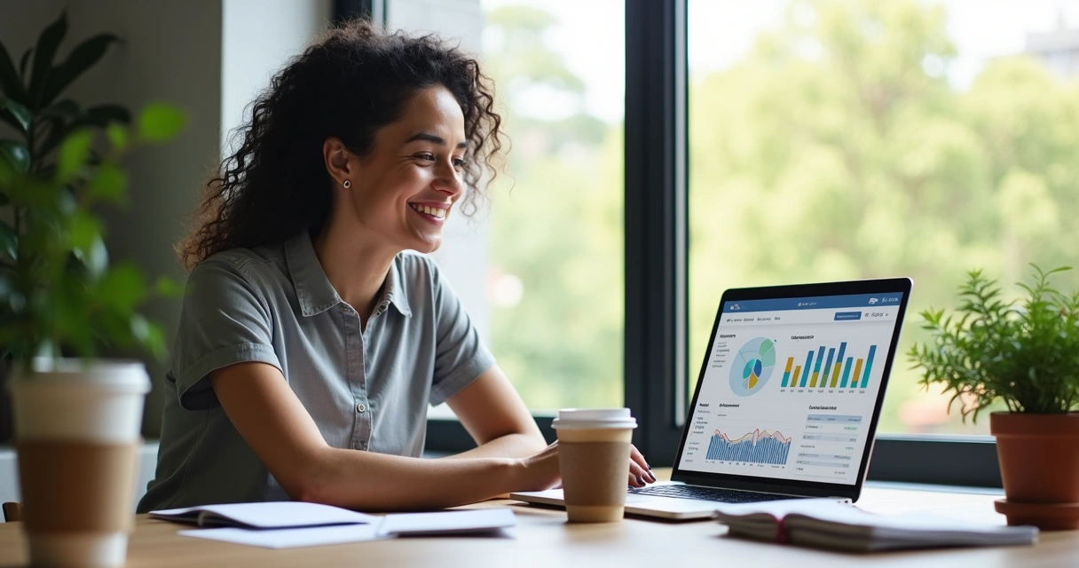 Empreendedora usando notebook para organizar finanças pelas regras do método PND 