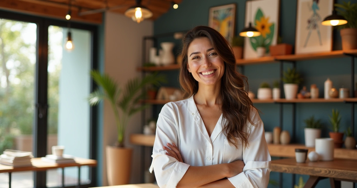 Empreendedora brasileira em loja de design