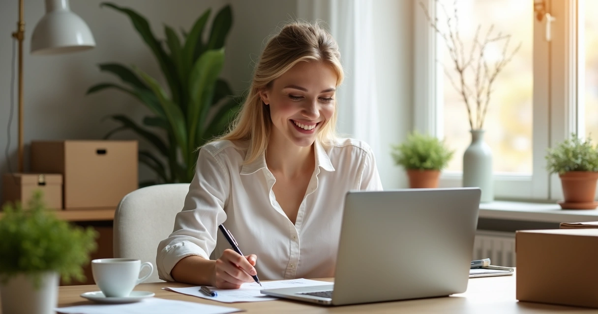 Empreendedora no computador gerenciando loja 