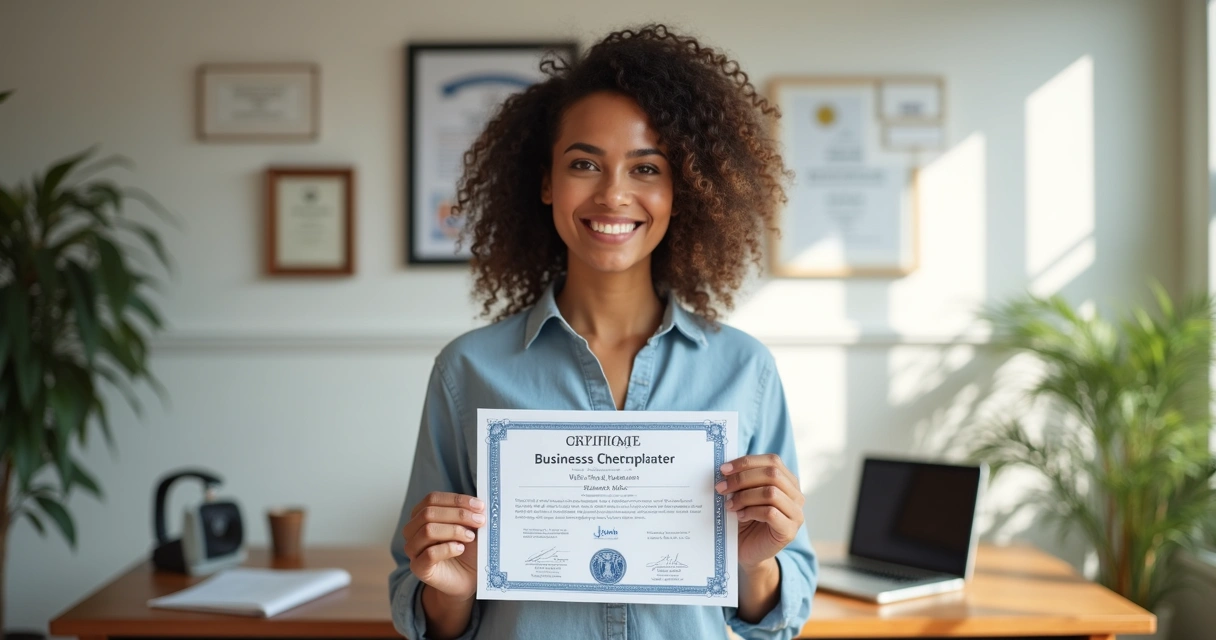 Empreendedora mostra certificado de MEI sorrindo