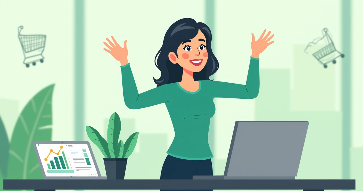 Empreendedora feliz comemorando sucesso em vendas online 