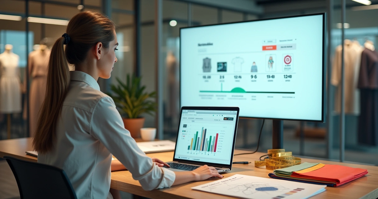 Gestora de e-commerce de moda analisando painel digital de antecipação de recebíveis 