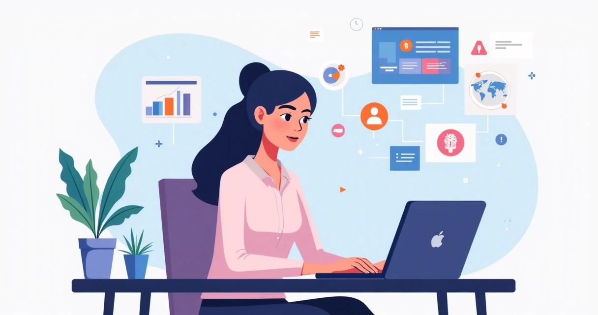 Mulher empreendedora trabalhando em design digital com elementos tecnológicos ao redor 