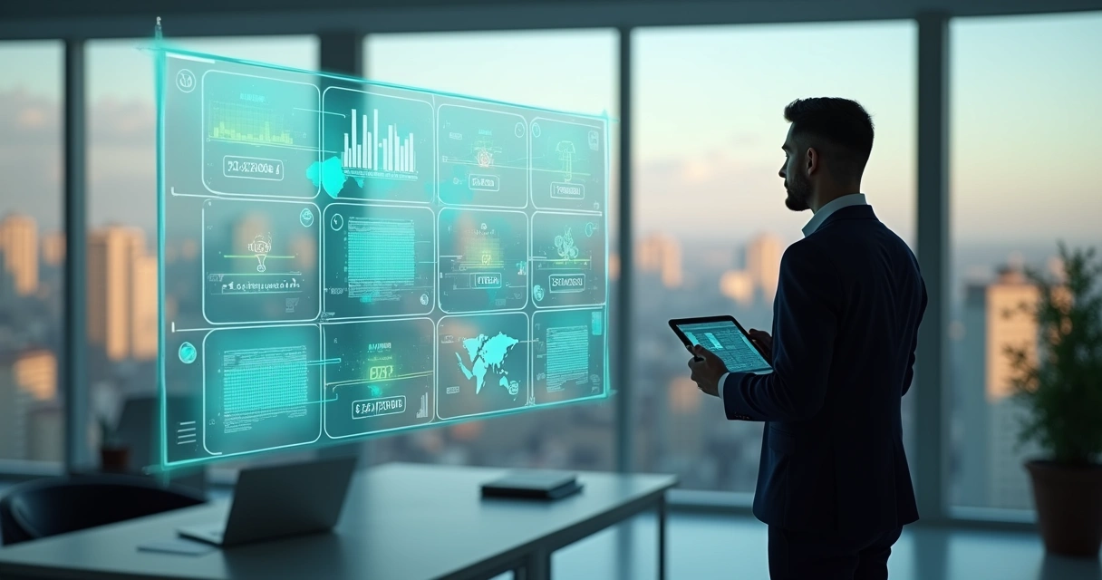 Empreendedor analisando painel digital de provedores de internet para venda 