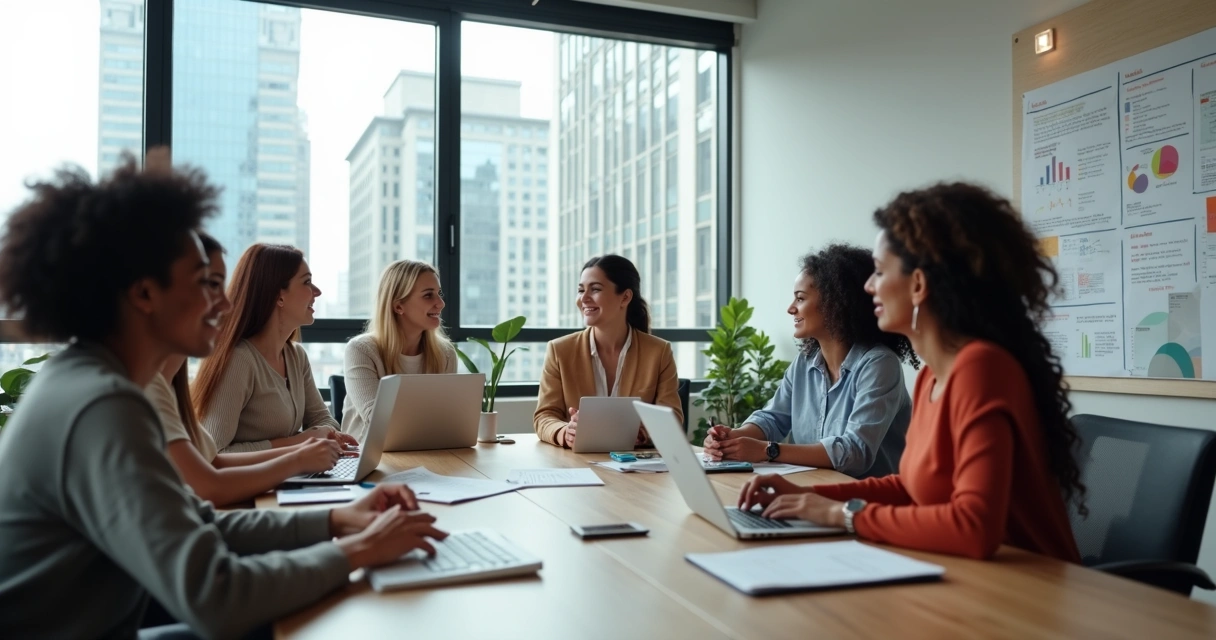 Grupo de mulheres reunidas em sala de reunião digital 