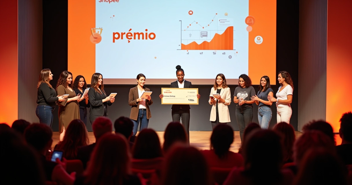 Empreendedoras em cerimônia recebendo premiação de comércio eletrônico 