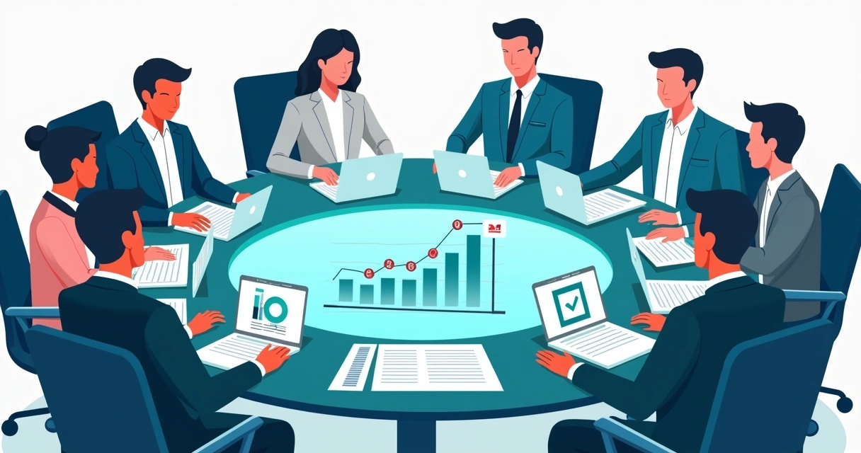Empreendedores analisando divisão de vendas em mesa digital. 