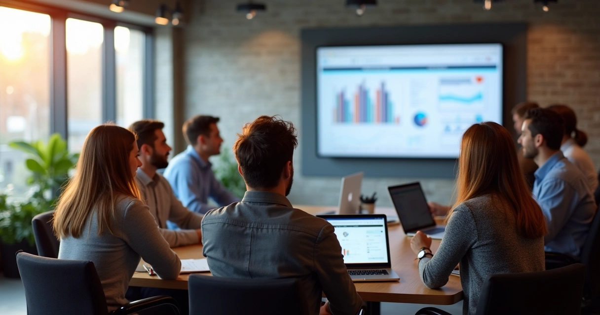 Grupo de empreendedores participando de curso online na empresa 