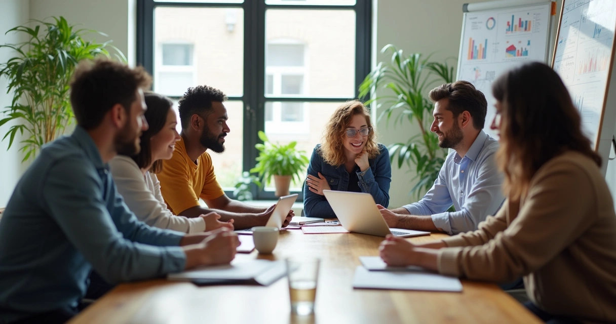 Jovens empreendedores discutindo projeto em sala moderna de incubadora de startups 