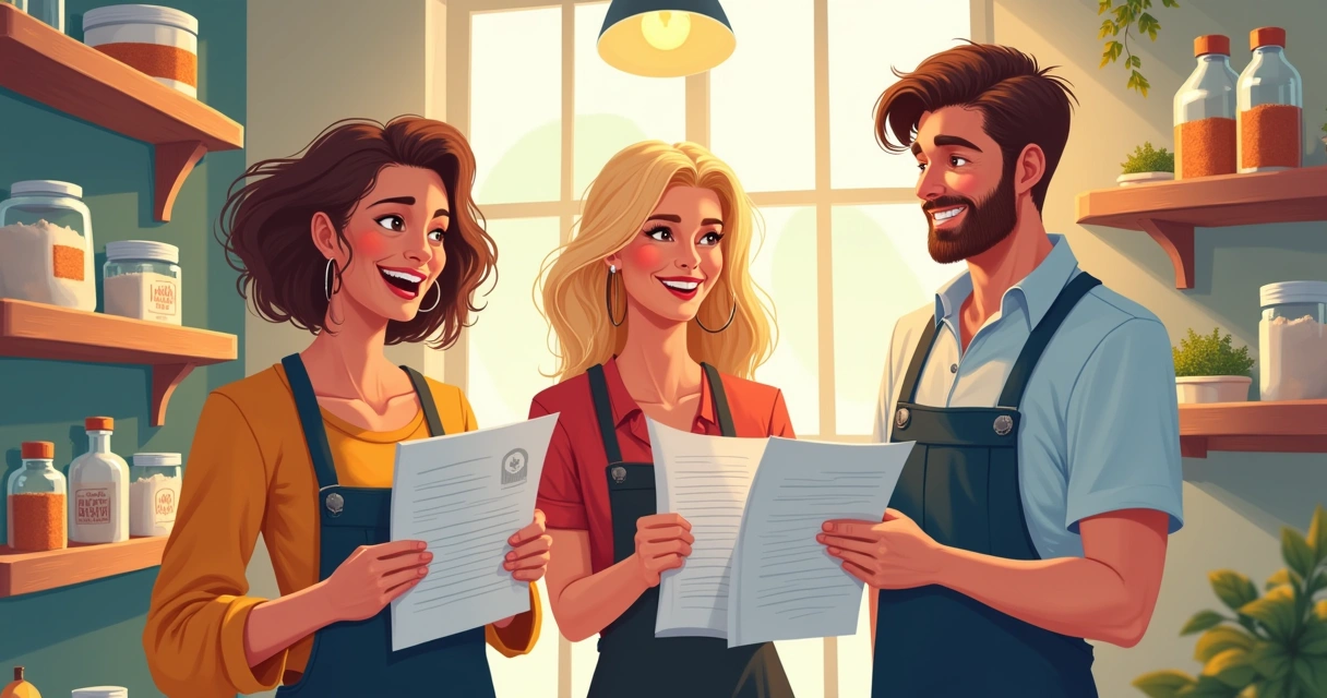 Empreendedores comemorando conquista em pequena empresa 