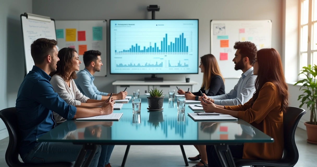 Empreendedores reunidos discutindo campanha publicitária 