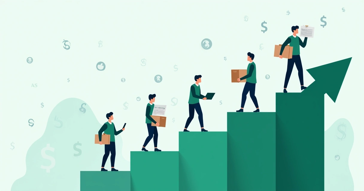 Gráfico de crescimento com figuras representando pequenos empreendedores 