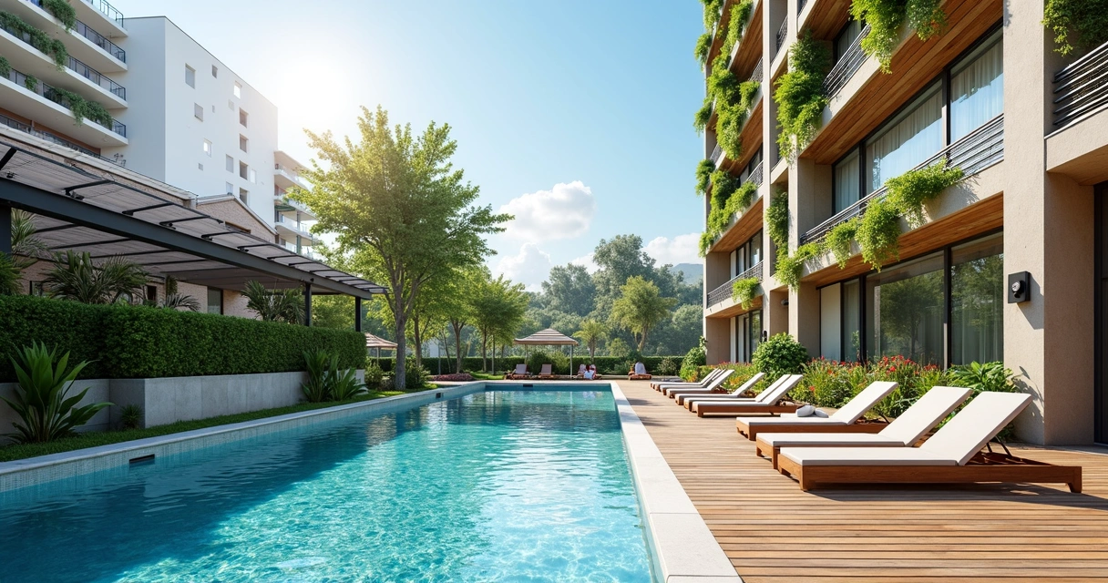 Área de lazer de condomínio com piscina e automação em Paulínia 