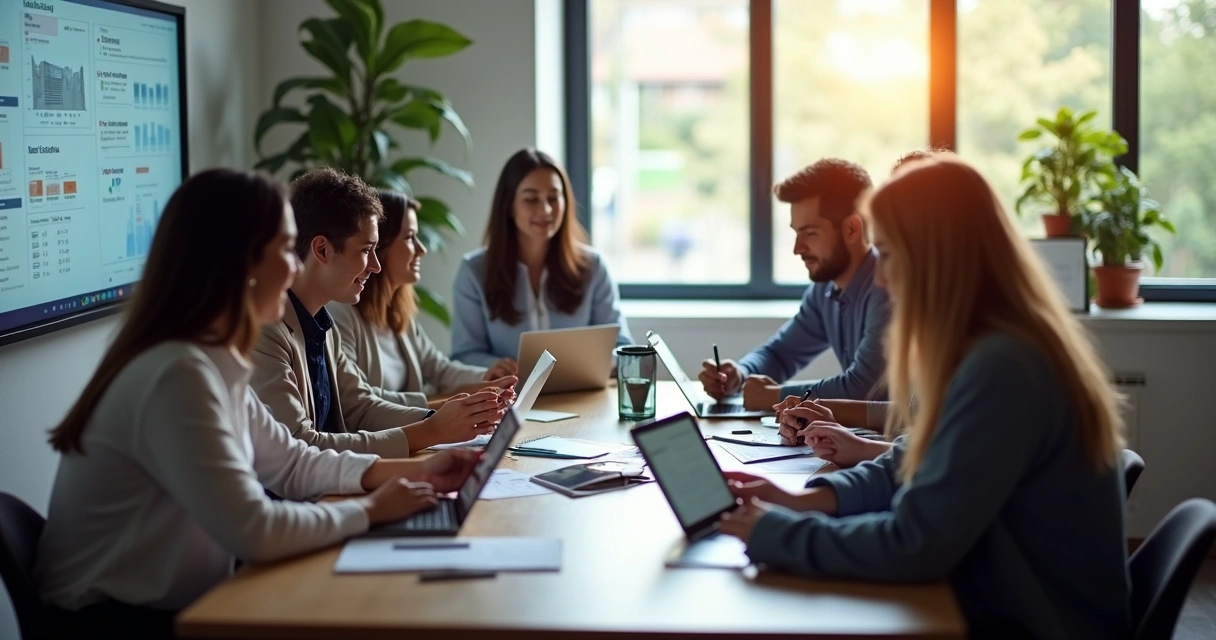 Equipe de empreiteira usando tablets e computador para gestão financeira
