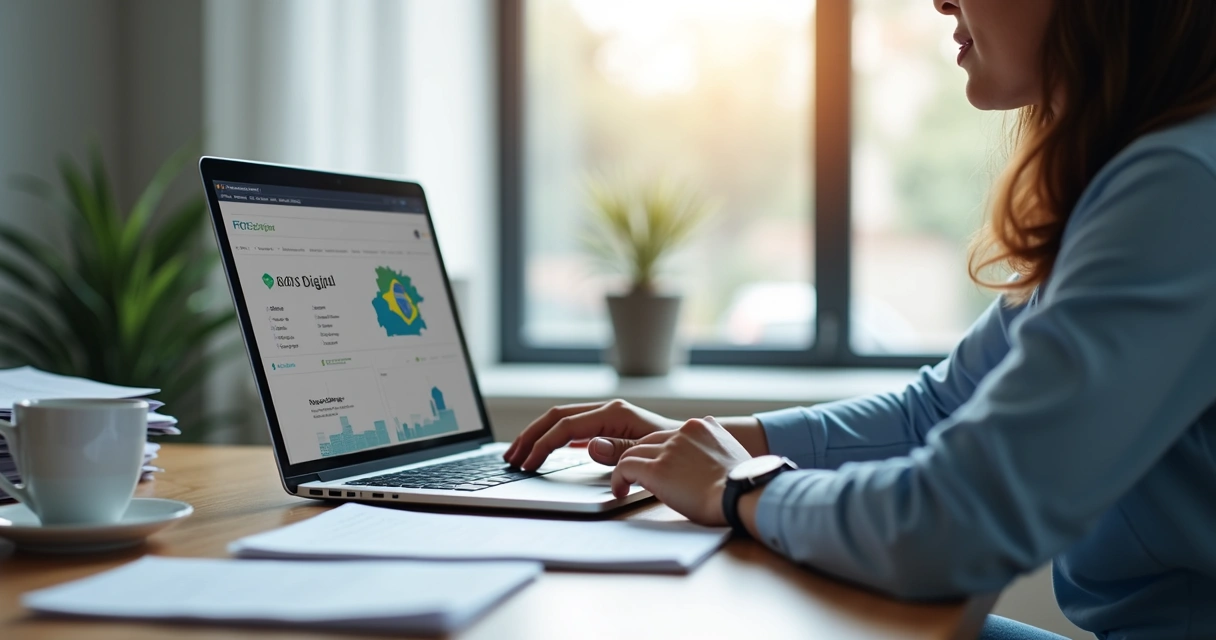 Gestor acessando sistema do FGTS Digital em notebook 