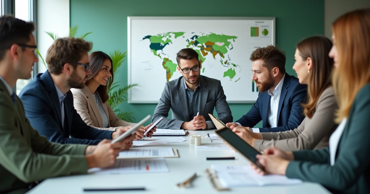 Equipe reunida analisando documentos de licença ambiental 