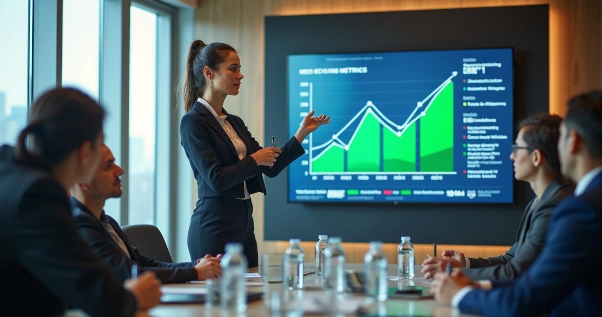 Executivo apresentando relatório de ESG e reciclagem