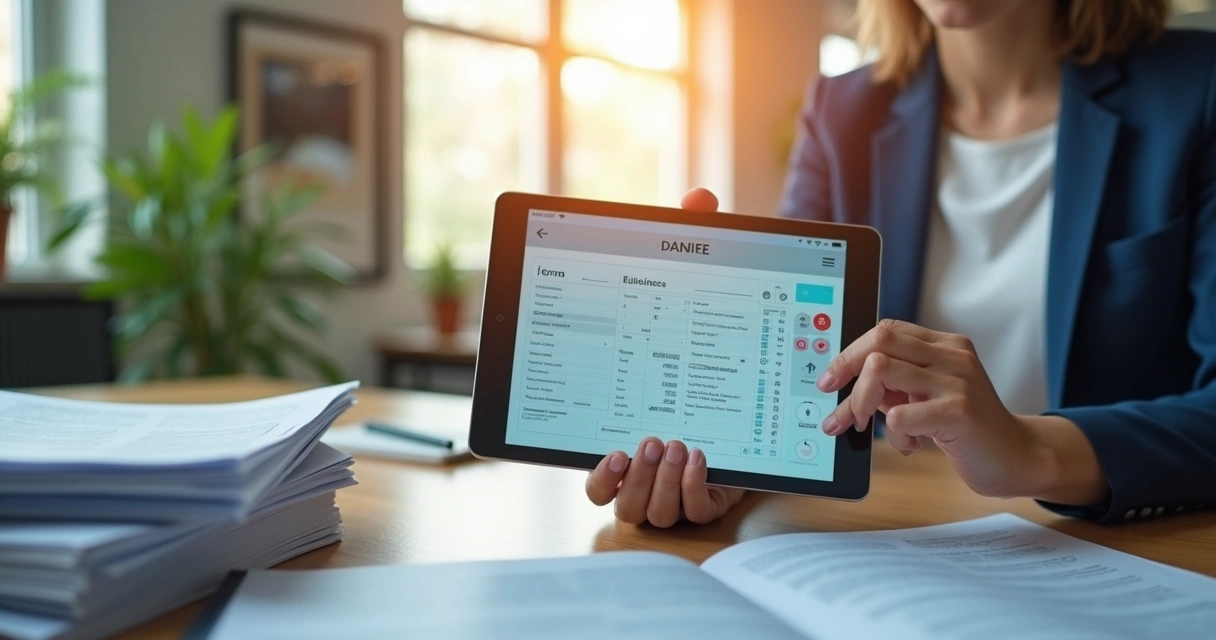 Empresário analisando arquivo digital do DANFE em tablet