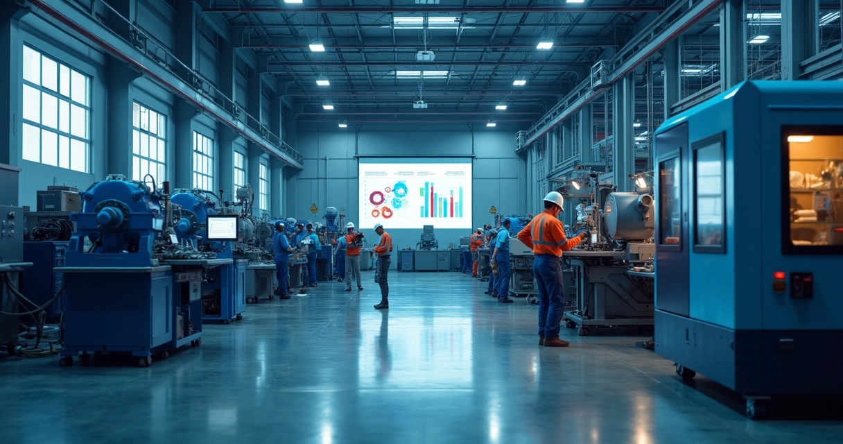 Sala industrial com equipamentos e maquinário de produção 