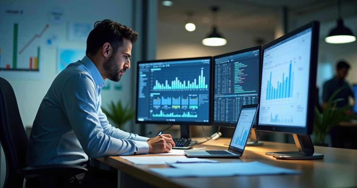 Pessoa analisando rotina financeira na empresa 