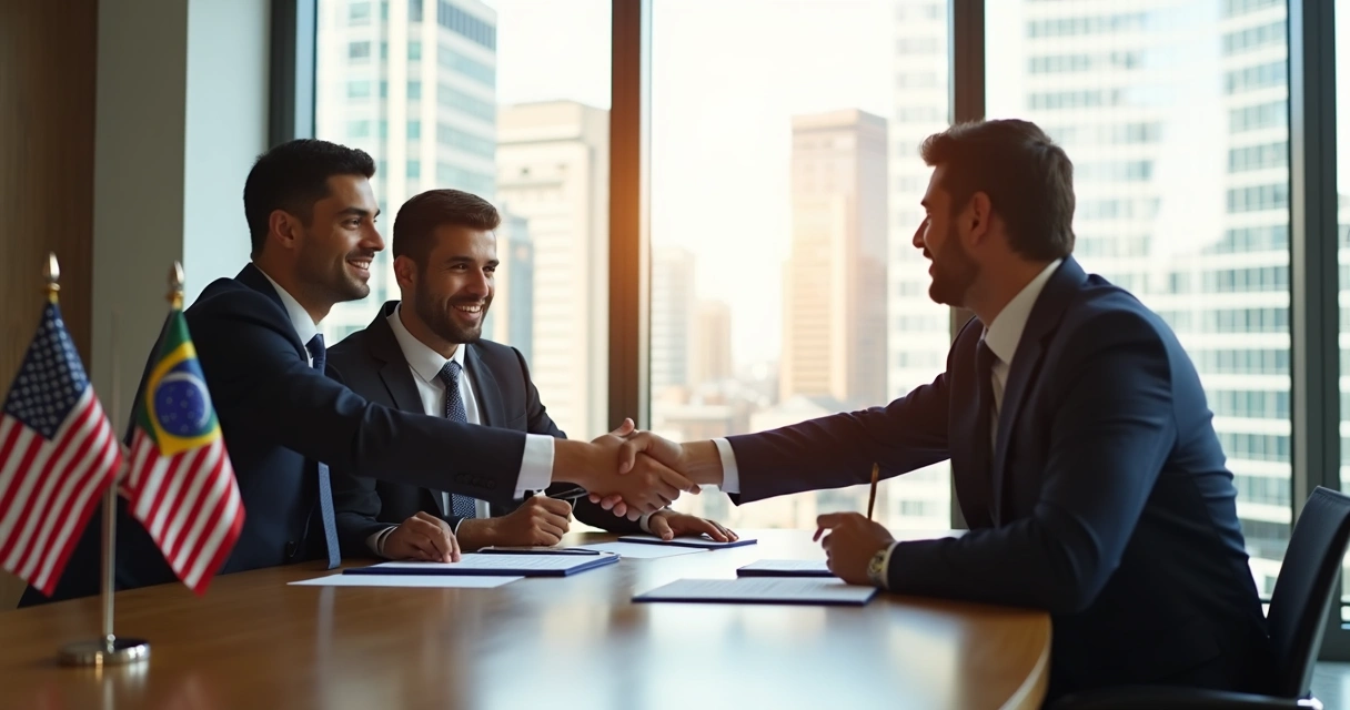 Empresários brasileiros em reunião de abertura de empresa nos EUA 