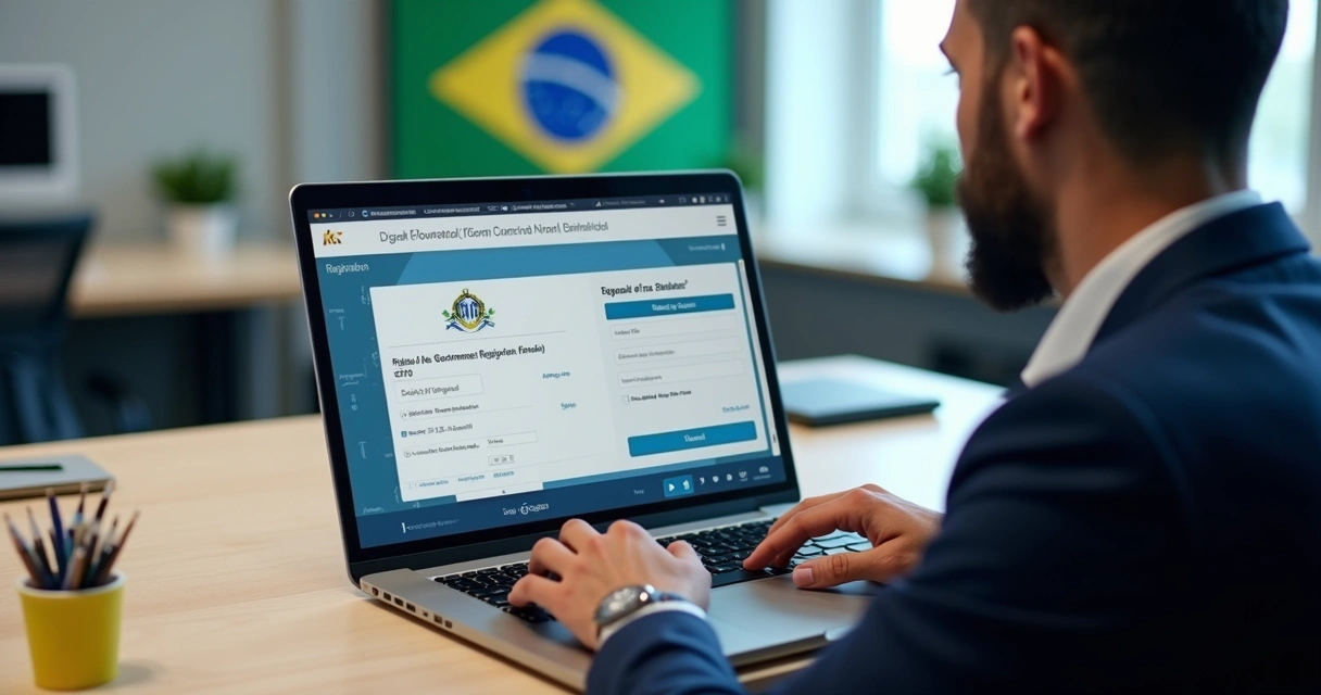 Empresário preenchendo cadastro em portal governamental