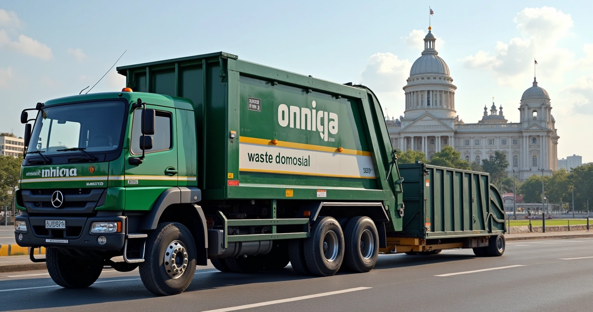 Caminhão de empresa licenciada estacionado ao lado de caçamba em Brasília 