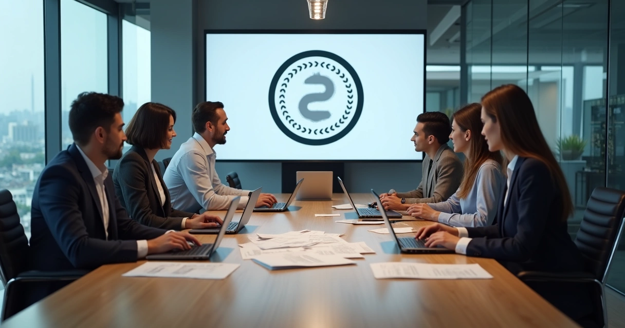 Equipe de escritório de contabilidade reunida com computadores e papéis 