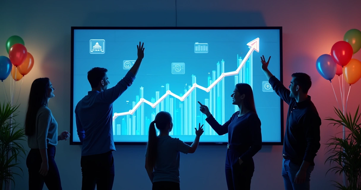 Equipe e gráfico simbolizando crescimento com IA