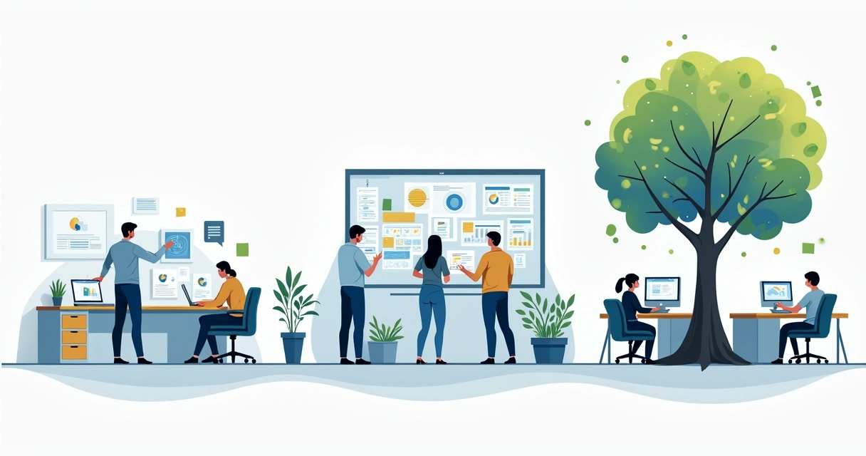 Ilustração das fases de crescimento de uma empresa: infância, adolescência e fase adulta 