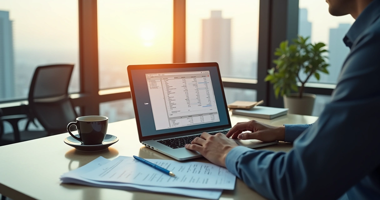 Empresário analisando fluxo de caixa para emissão de título financeiro 