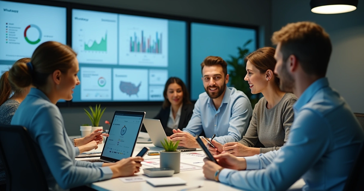 Equipe de atendimento empresária utilizando plataforma de mensagens 