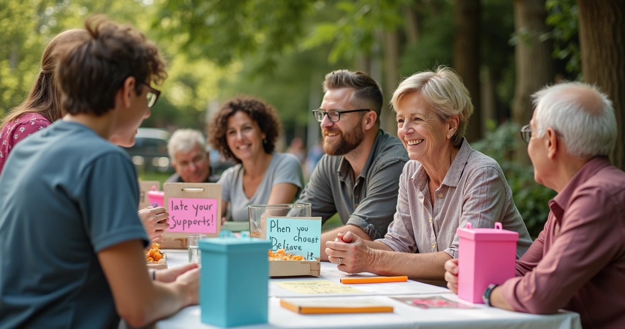 Equipe de uma pequena empresa reunida em ação social na comunidade 