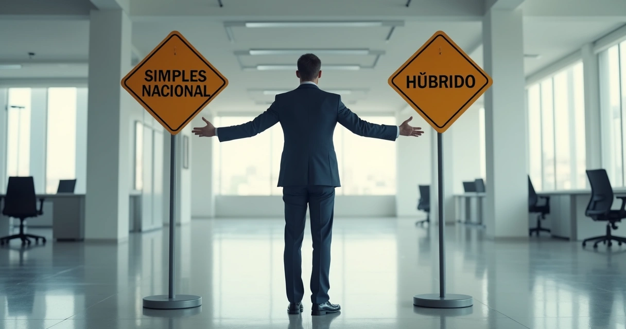 Empresário em dúvida entre regime Simples Nacional e regime híbrido. 